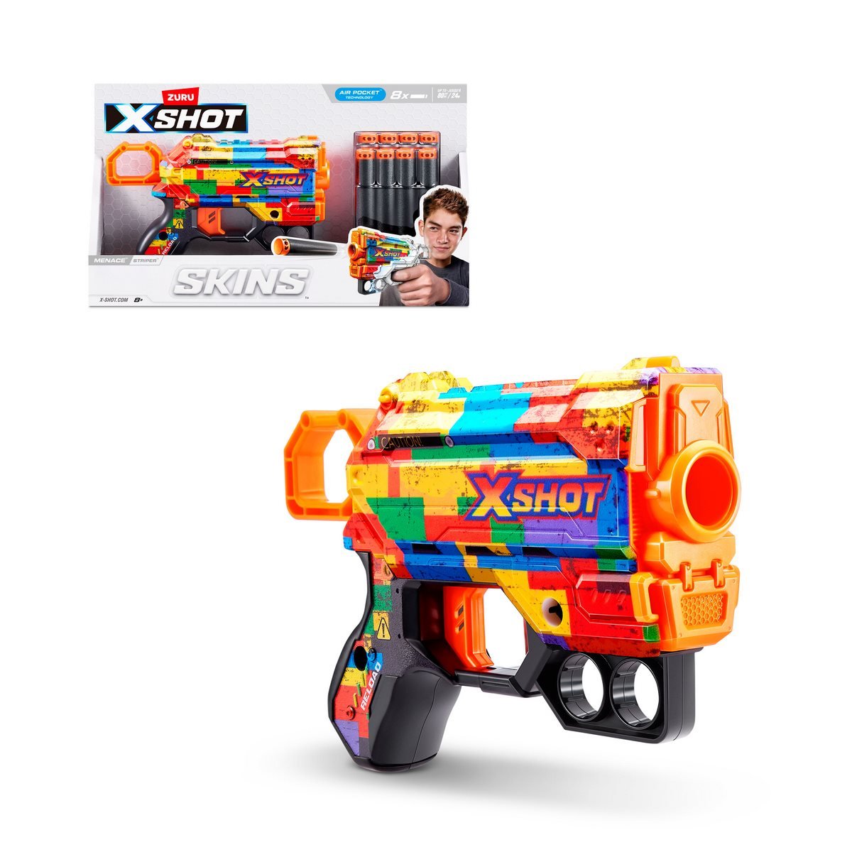 Lanza Dardos Menace Skins Con 8 Dardos X-Shot - Striper